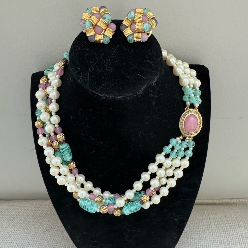 4 strand beaded necklace & earrings.